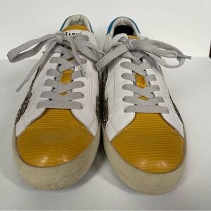 BIBI LOU White and Yellow Sneakers with Glitter Detail SIZE 40